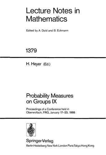 Cover for Probability Measures on Groups IX