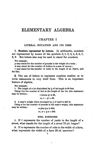 Cover for Elementary algebra
