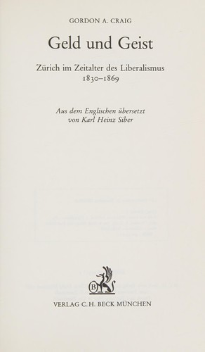 Cover for Geld und Geist. Zürich im Zeitalter des Liberalismus 1830 - 1869.