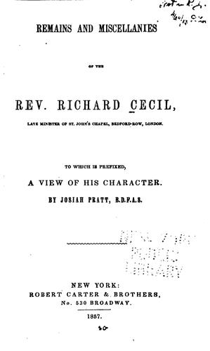 Cover for Remains and Miscellanies of the Rev. R. Cecil: To which is Prefixed, a View of His Character