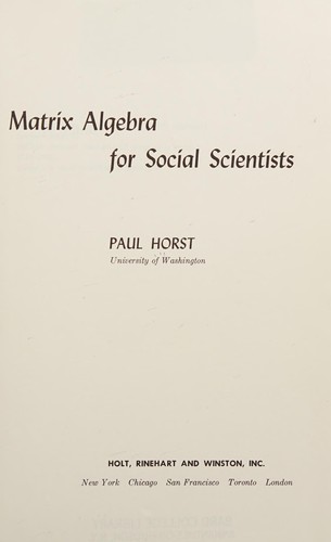 Cover for Matrix Algebra for social scientists