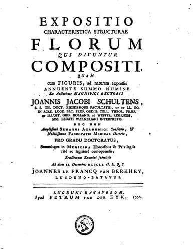 Cover for Expositio characteristica structurae florum qui dicuntur compositi quam cum ...