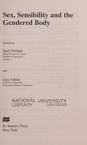 Cover for Sex, sensibility, and the gendered body