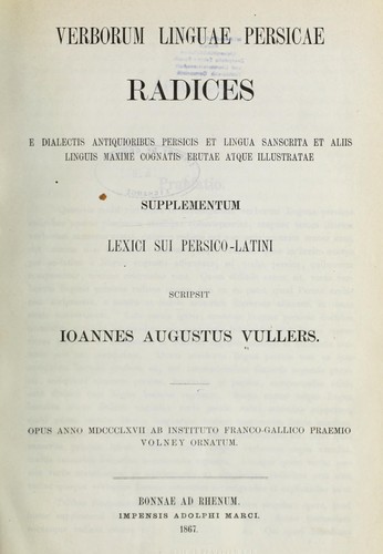 Cover for Verborum linguae persicae radices