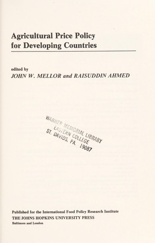 Cover for Agricultural price policy for developing countries