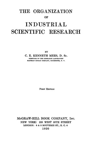 Cover for The organization of industrial scientific research