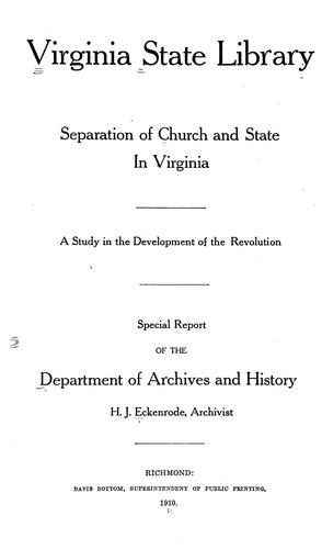 Cover for Separation of church and state in Virginia
