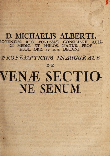 Cover for Propempticum inaugurale de venae sectione senum