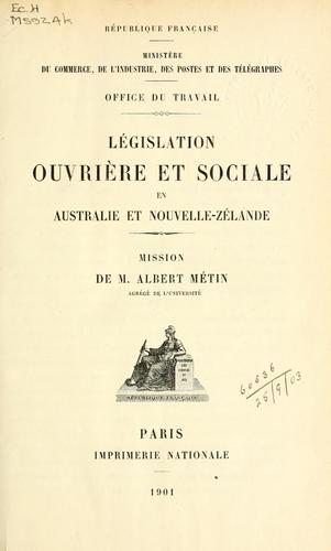 Cover for Législation ouvrière et sociale en Australie et Nouvelle Zélande.