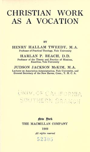Cover for Christian work as a vocation