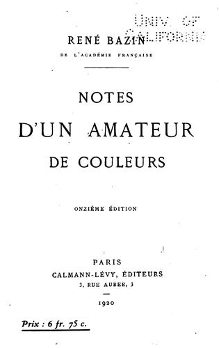 Cover for Notes d'un amateur de couleurs