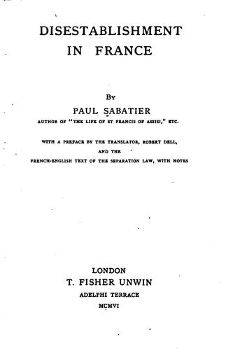 Cover for Disestablishment in France