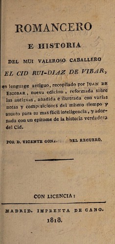 Cover for Romancero e historia del mui Valeroso caballero El Cid Rui-Diaz de Vibar