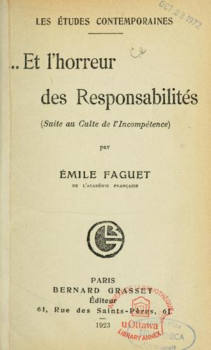Cover for Et l'horreur des responsabilités (suite au culte de l'incompétence)