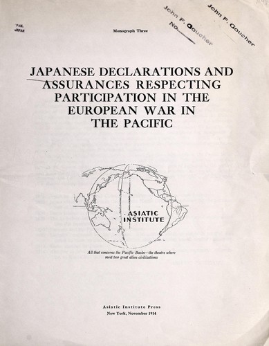 Cover for Japanese declarations and assurances respecting participation in the European War in the Pacific