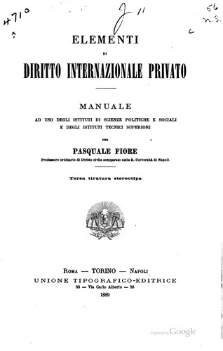 Cover for Elementi di diritto internazionale privato: manuale ad uso degli istituti di ...