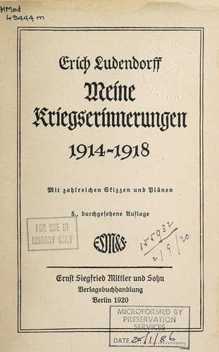 Cover for Meine Kriegserinnerungen, 1914-1918 ...