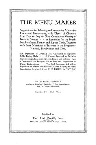 Cover for The menu maker
