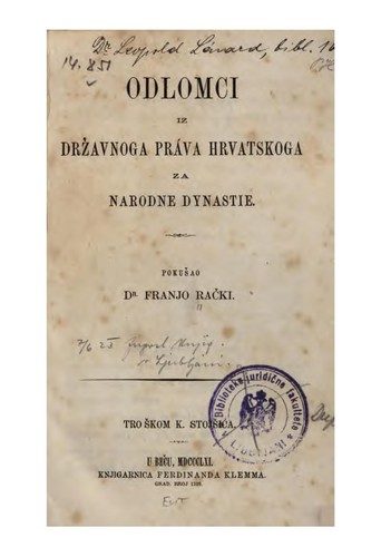 Cover for Odlomci iz državnoga práva hrvatskoga za narodne dynastie