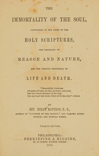 Cover for The immortality of the soul