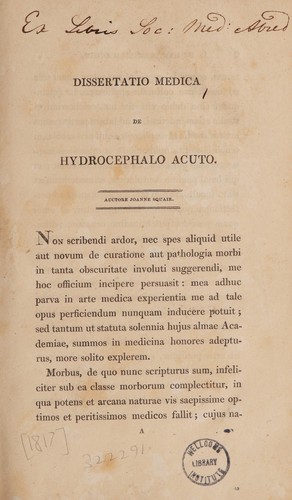 Cover for Dissertatio medica de hydrocephalo acuto