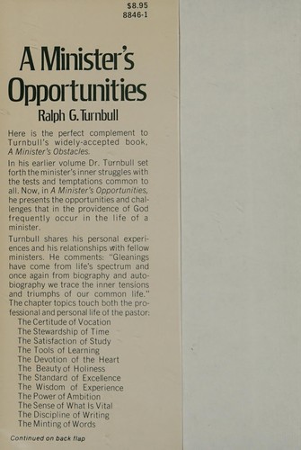 Cover for A minister's opportunities