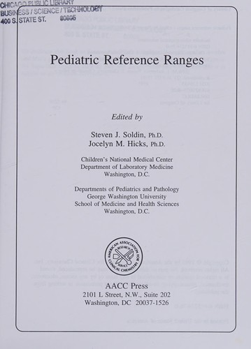 Cover for Pediatric reference ranges