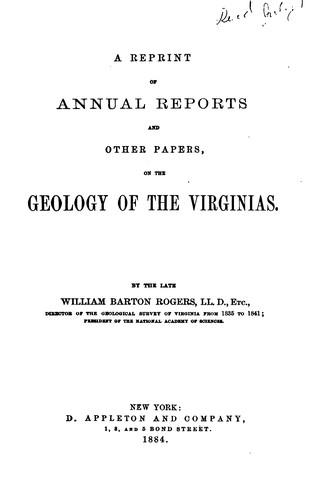 Cover for A reprint of annual reports and other papers on the geology of the Virginias