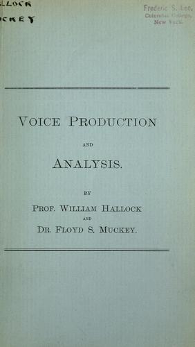 Cover for Voice production and analysis