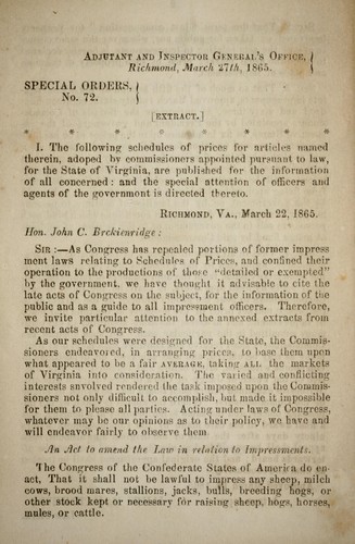 Cover for Special Orders, No. 72