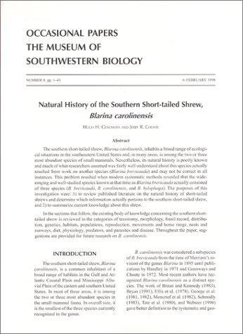 Cover for Natural history of the southern short-tailed shrew, Blarina carolinensis