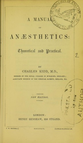 Cover for A manual of anaesthetics