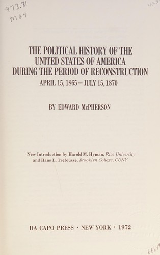 Cover for The Political History of the United States of America During the Period of Reconstruction (Studies in American History & Government Ser)