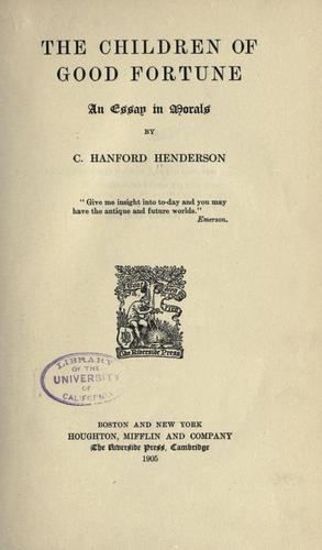 Cover for The children of good fortune