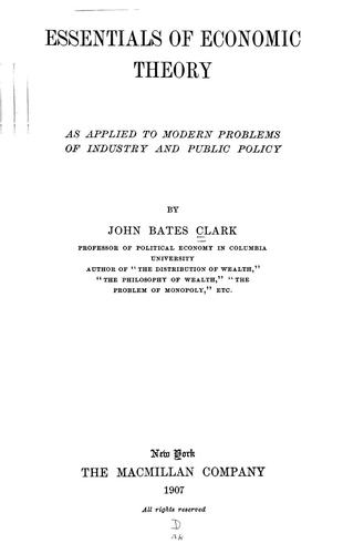 Cover for Essentials of economic theory