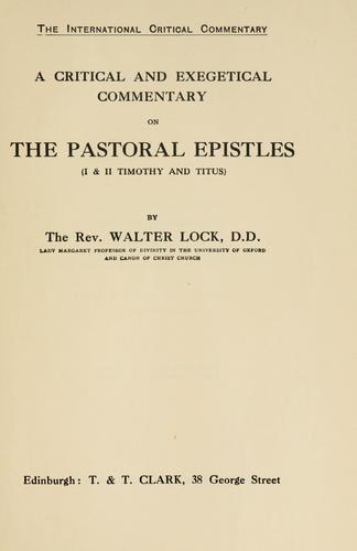 Cover for critical and exegetical commentary on the Pastoral epistles (I & II Timothy and Titus).