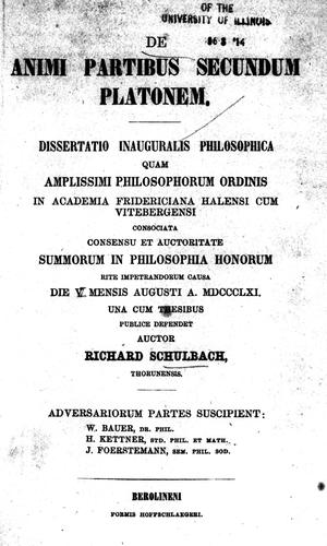 Cover for De animi partibus secundum Platonem