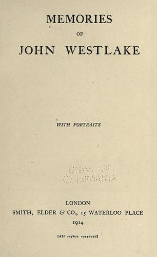 Cover for Memories of John Westlake ...