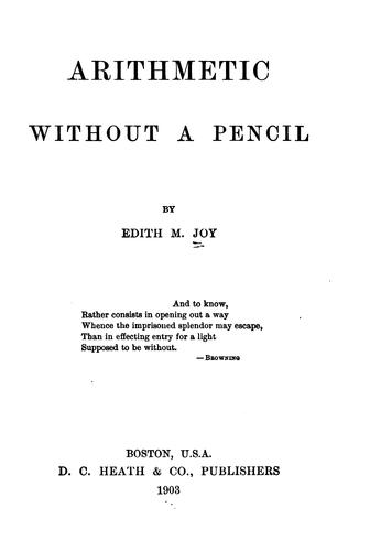 Cover for Arithmetic without a pencil