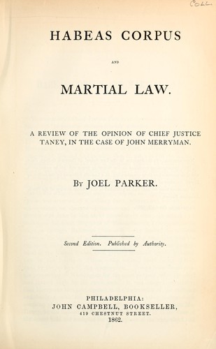 Cover for Habeas corpus and martial law