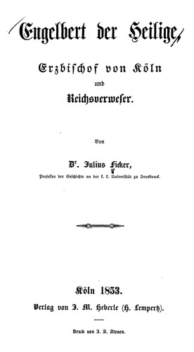 Cover for Engelbert der Heilige, Erzbischof von Köln und Reichsverweser