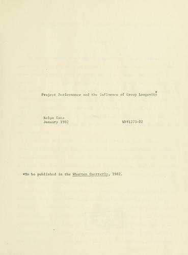 Cover for Project performance and the influence of group longevity
