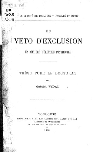 Cover for Du veto d'exclusion en matière d'élection pontificale ...