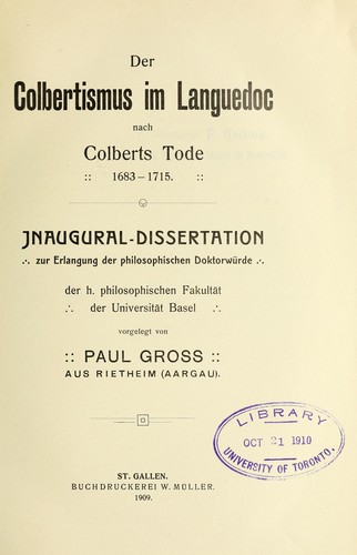 Cover for Der Colbertismus im Languedoc nach Colberts Tode 1683-1715