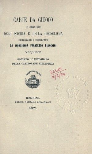 Cover for Carte da giuoco in servigio dell istoria e della cronologia
