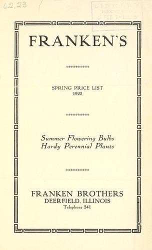 Cover for Franken's spring price list 1922