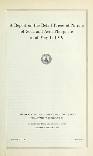 Cover for A Report on the retail prices of nitrate of soda and phosphate as of May 1, 1919