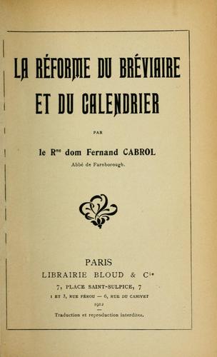 Cover for La Réforme du Bréviaire et du calendrier