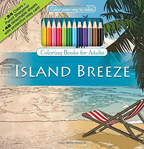 Cover for Island Breeze Adult Coloring Book Set With 24 Colored Pencils And Pencil Sharpener Included