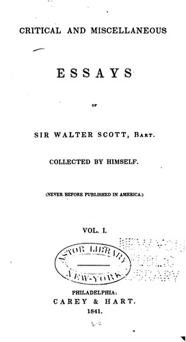 Cover for Critical and Miscellaneous Essays ...
